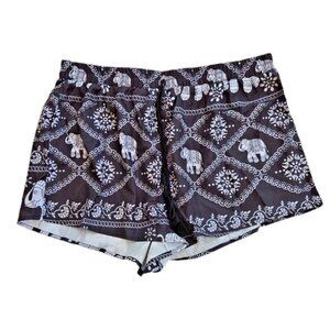 Elephant Print Women's Shorts Elastic Waist Wide LergBohemian Size 2XL New